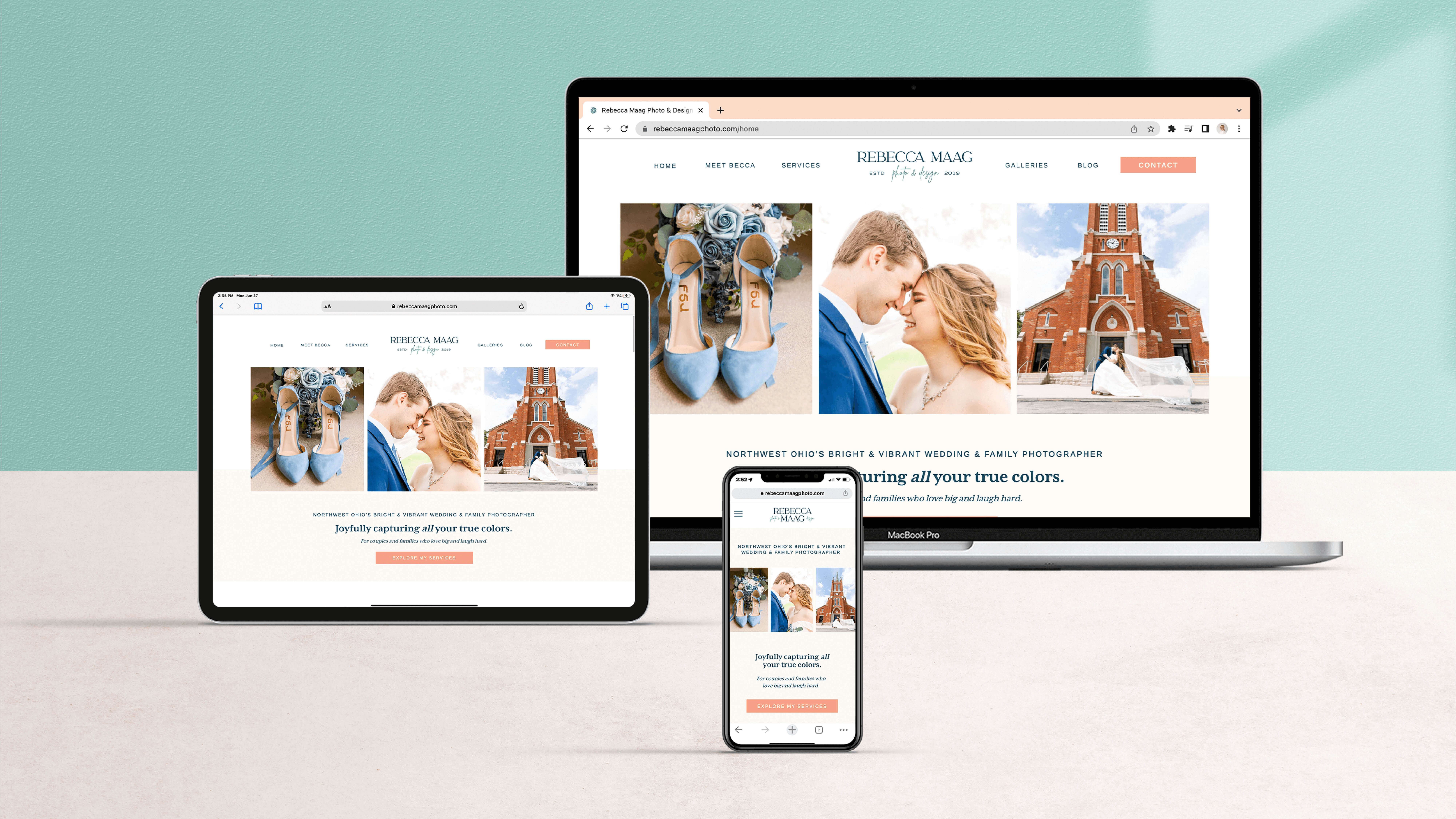 Colorful brand identity and web design for wedding photographer