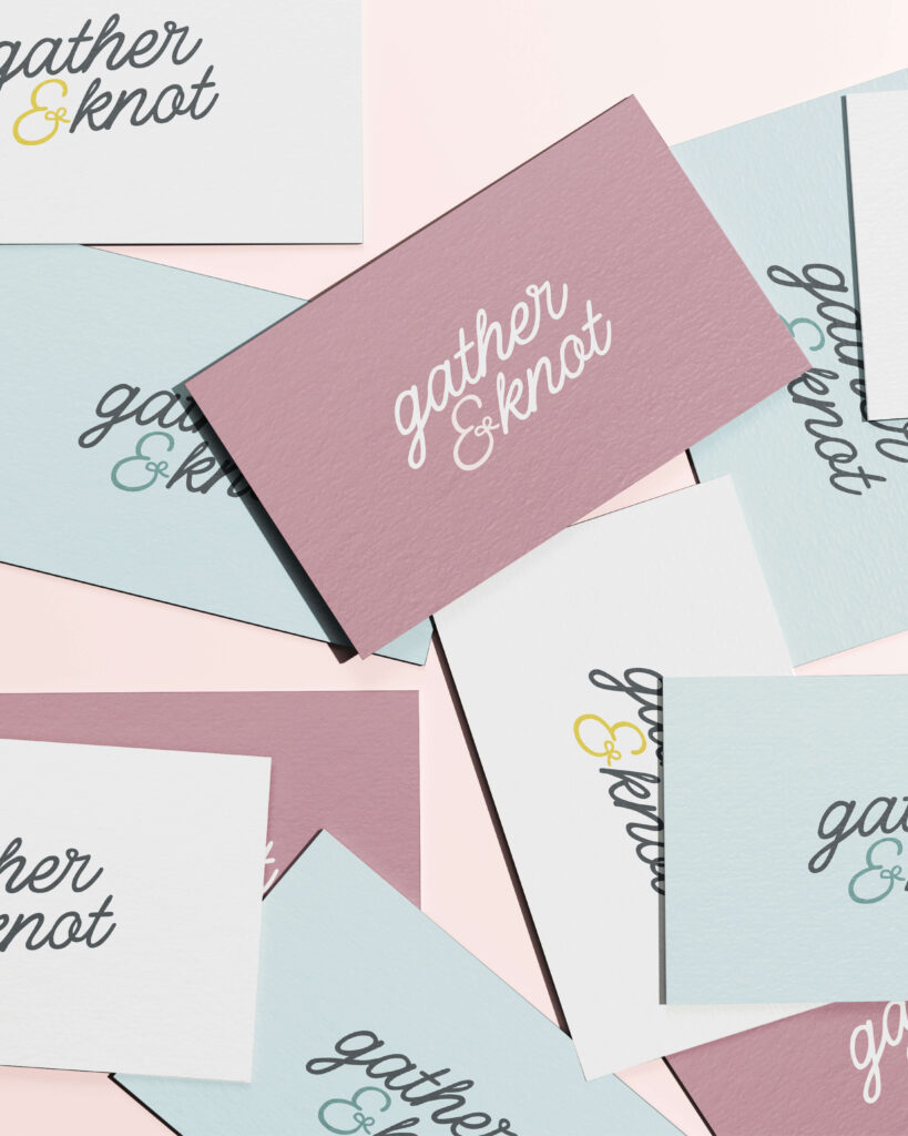 Business card designs for Gather and Knot