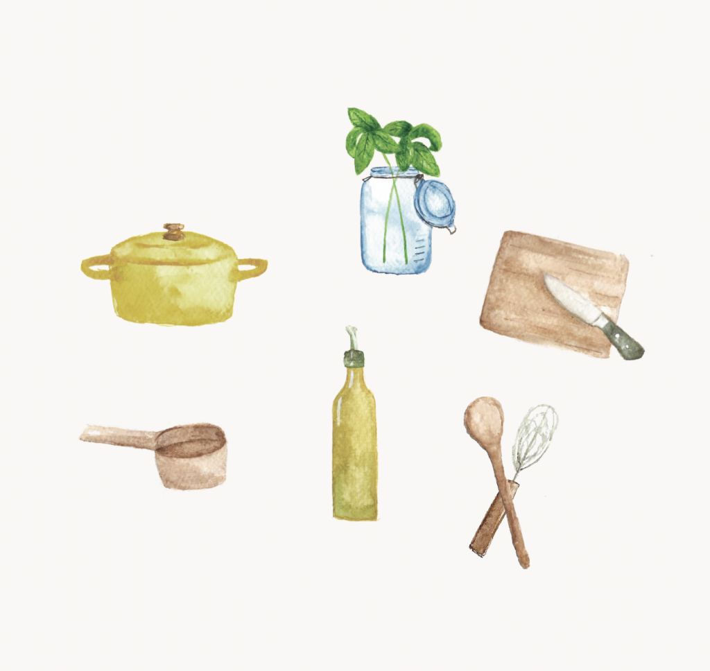 Page and Pantry pixel based water color branding illustrations