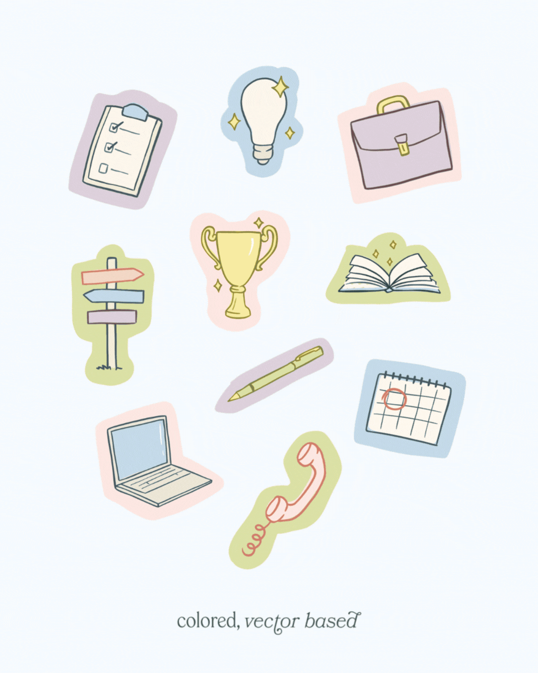 various brand illustrations for clients in hand drawn, colorful, or minimal style shown as gif
