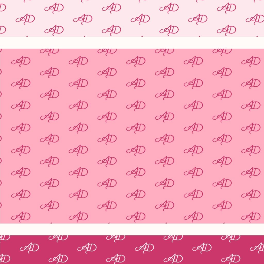 AD logo patterns in pink and red