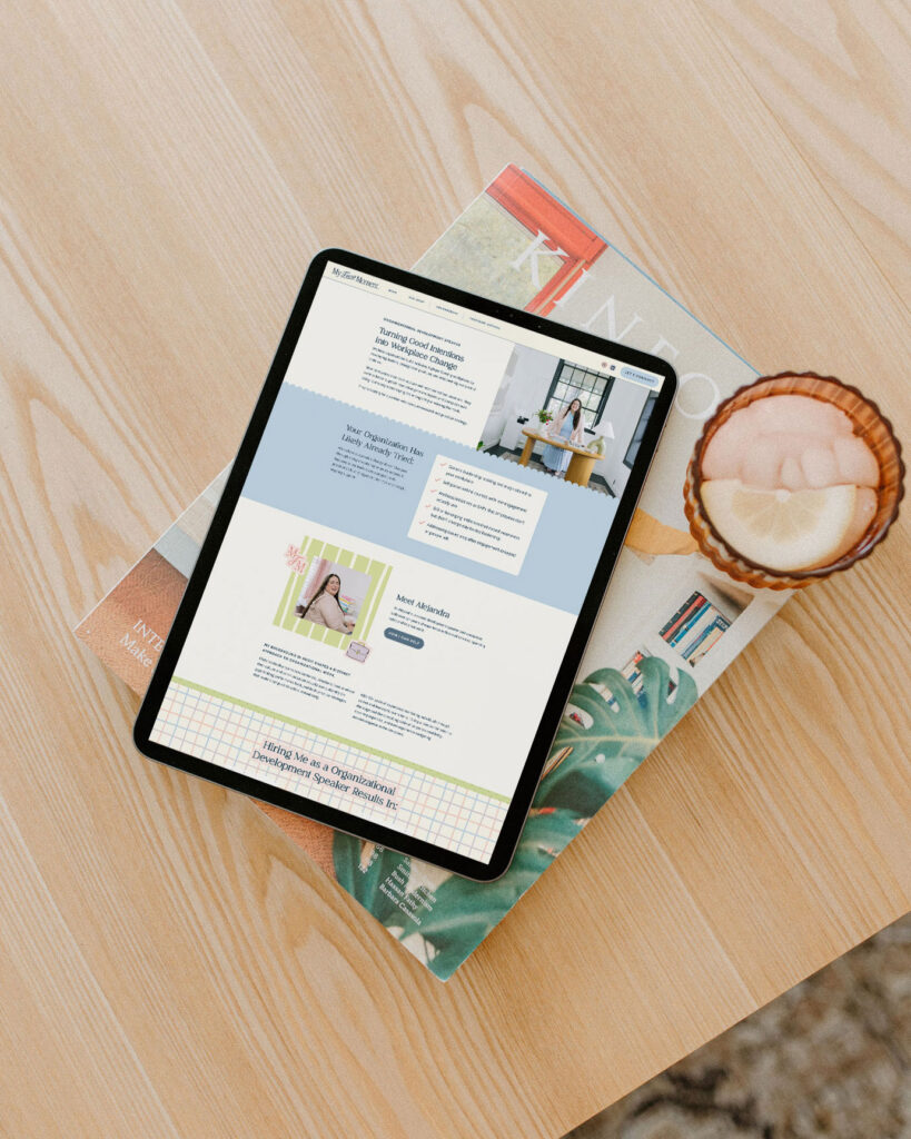 Ipad on kitchen table showing website design for My Fiero Moment