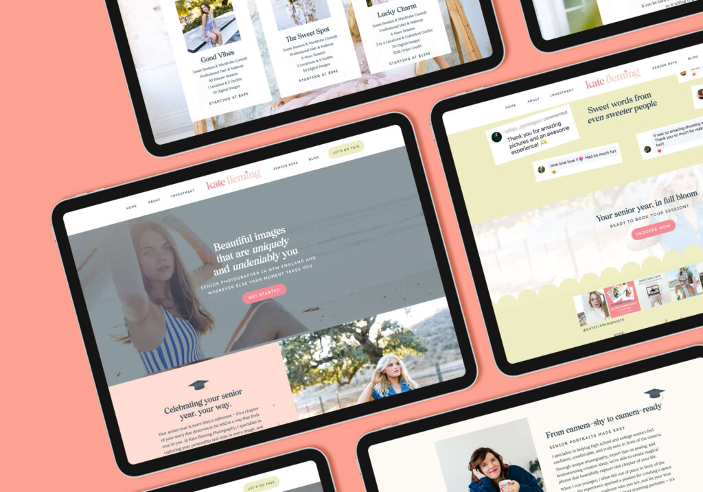 Kate Fleming senior photographer colorful and interactive website design by Kylie Buss Design