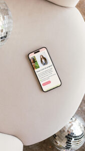 iphone sitting on chair showing Kate Fleming senior photographer website