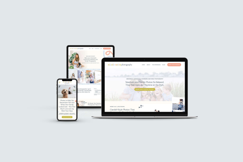 Nicole Neira photography website coastal inspired fun and whimsical website design for playful photography brand