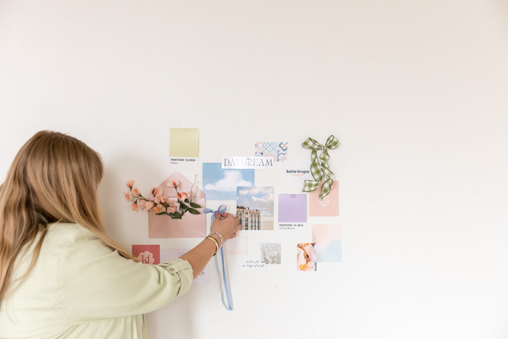 process of working with a brand designer woman selecting and curating mood board